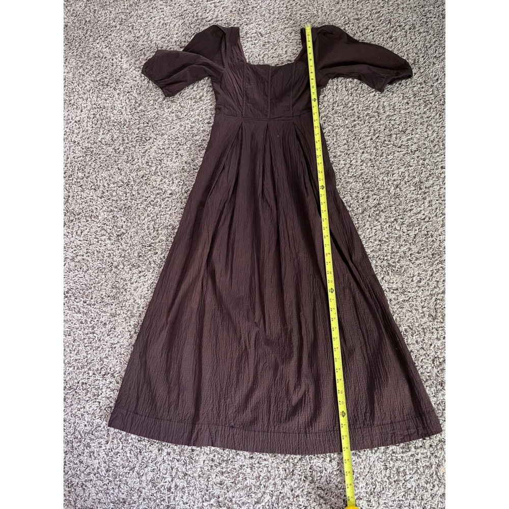 A New Day Brown Seersucker Puff Sleeve Midi Dress Smocked Back Square Neck Small - Picture 5 of 8